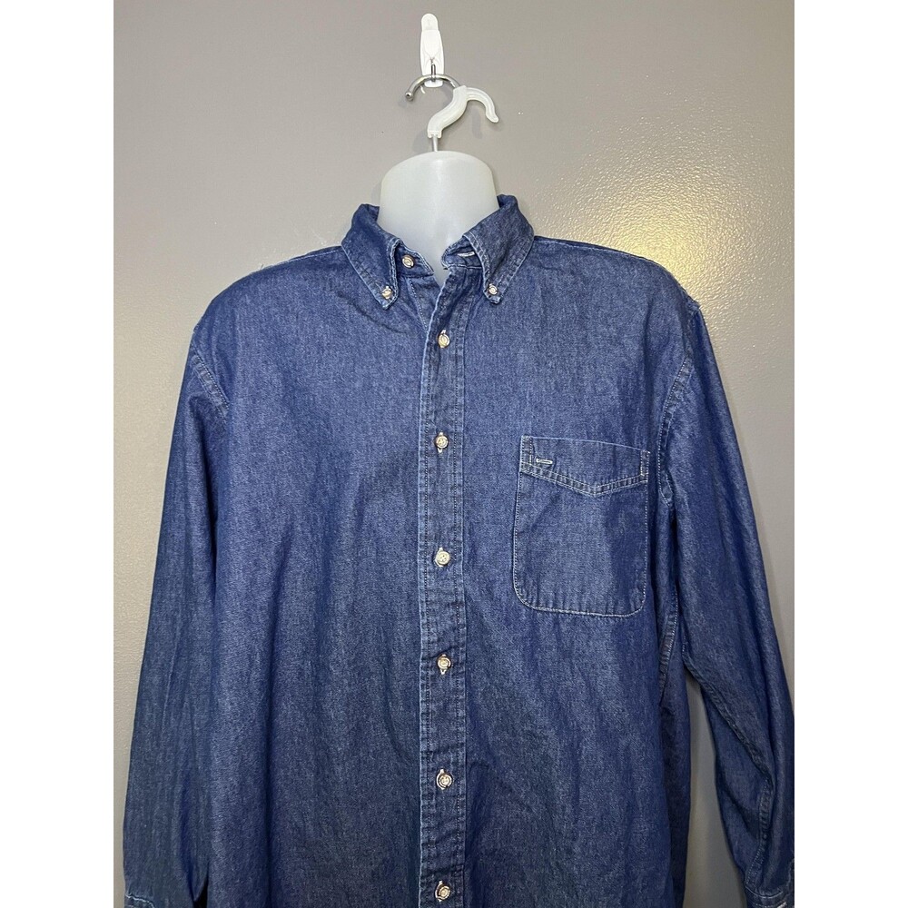 Miller Lite Beer Harriton Shirt Mens Large Blue Denim Button Down Embroidered